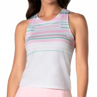 Lucky In Love Women's Deco Stripe Tank Top In White/biscayne Green/pink