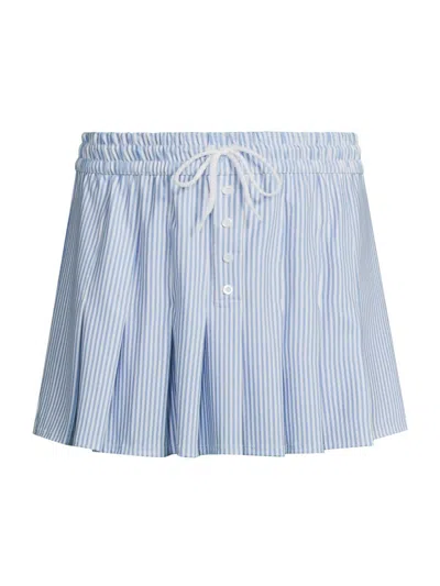 Lucky In Love Women's Linen Noveau High-waist Stripe Mini Skort In Blue