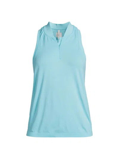 Lucky In Love Women's Retro Revival Seamless Textured Sleeveless Polo Top In Blue