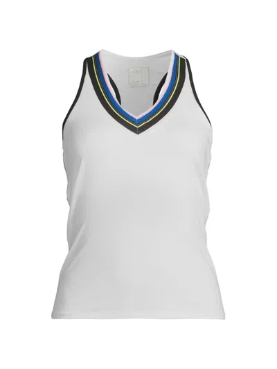Lucky In Love Women's Stripe It Up V-neck Tank In White
