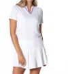 Lucky In Love Women's Winning Streak Tie Back Short Sleeve Top In White W/ Pink & Blue Accent In White