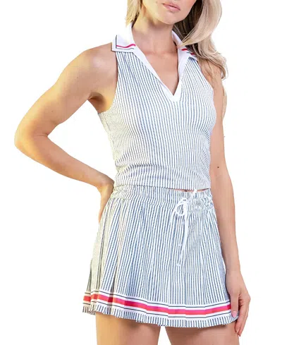 Lucky In Love Womens' Glow Set Stripes Polo Tank Top In Gray