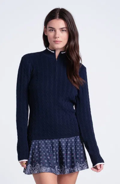 Lucky In Love Womens' Mini Cable 1/4 Zip Sweater In Blue