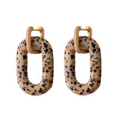 Lucky O’s Women's Zero Dalmatian Jasper Golden Crystal Earrings In Multi