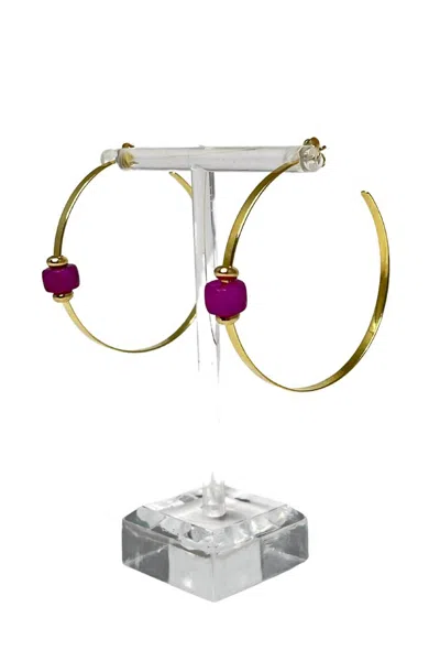 Lucky Star Jewels Caroline Gemstone Hoop Earrings In Gold With Amethyst In Red