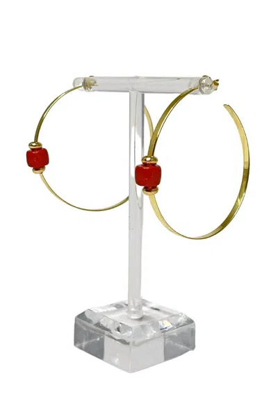 Lucky Star Jewels Women's Caroline Gemstone Hoop Earrings In Gold With Goldstone In Red