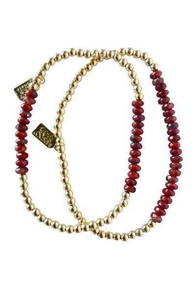 Lucky Star Jewels Women's Stardust Gemstone Bracelet Set In Burnt Orange In Red