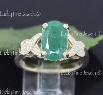 Pre-owned Luckyfinejewelry 3.02 Ct 14k Yellow Gold Ladies Natural Emerald & Diamond Ring In Green