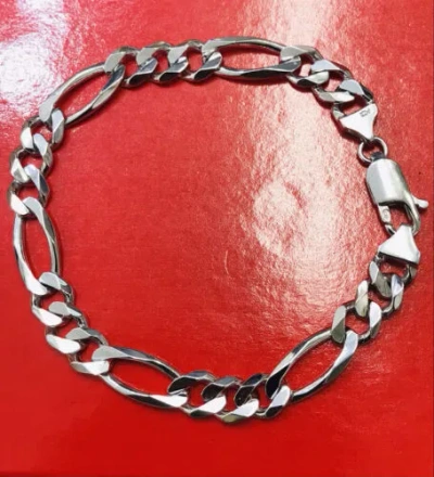 Pre-owned Luckyfinejewelry Real 14k Solid White Gold Mens Figaro Link Bracelet 17.80 Grams 8 Inches