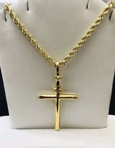 Pre-owned Luckyhhhjewelry Real 14k Yellow Gold Hollow Rope Chain Necklace With Cross 4.30 Grams 22 Inch