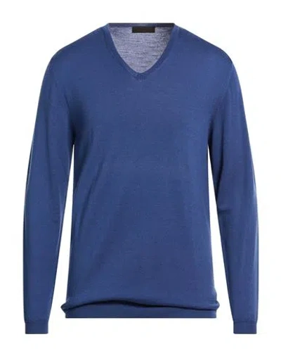 Lucques Man Sweater Navy Size 44 Merino Wool In Blue