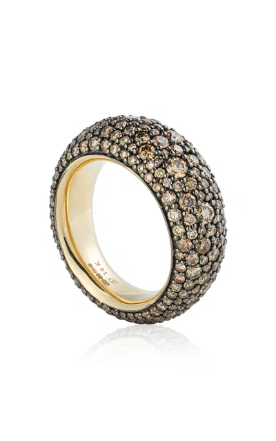 Lucy Delius 14k Yellow Gold Cognac Diamond Pavé Bombé Ring In Brown