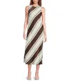 Lucy In The Sky Davina Bias Dress In Striped Brown And Creme In Multi