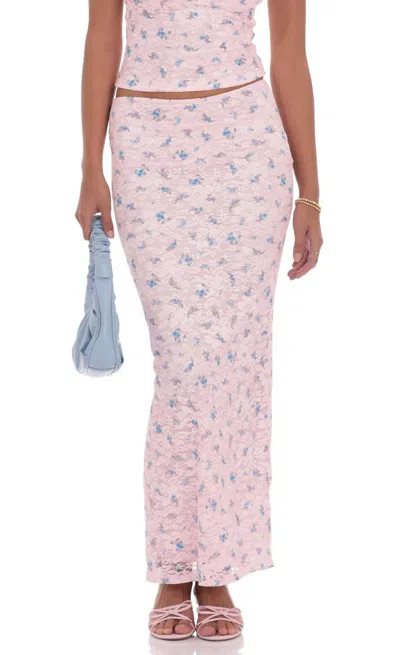 Lucy In The Sky Floral Lace Maxi Skirt In Pink