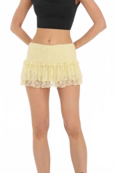 Lucy In The Sky Lace Ruffle Mini Skort In Yellow In Neutral