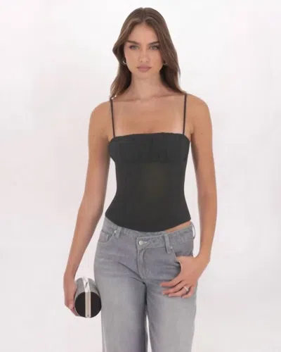 Lucy In The Sky Ruched Mesh Top In Black