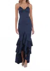 Lucy In The Sky Satin Ruffle Fishtail Maxi Gown In Navy In Blue