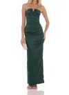 Lucy In The Sky Satin V-strapless Maxi Dress In Green In Green