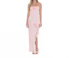 Lucy In The Sky Tie Dye Mesh Ruffle Slit Maxi Dress In White In Pink