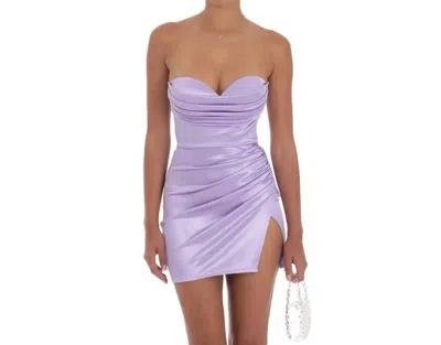 Lucy In The Sky Women's Falling Into You Satin Mini Dress In Lilac In Blue