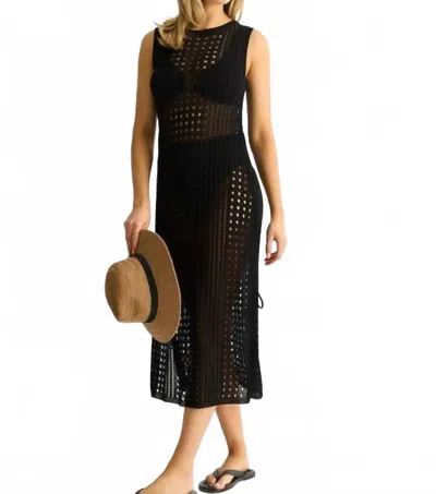 Lucy Love Crochet Knit Bodycon Midi Dress In Black