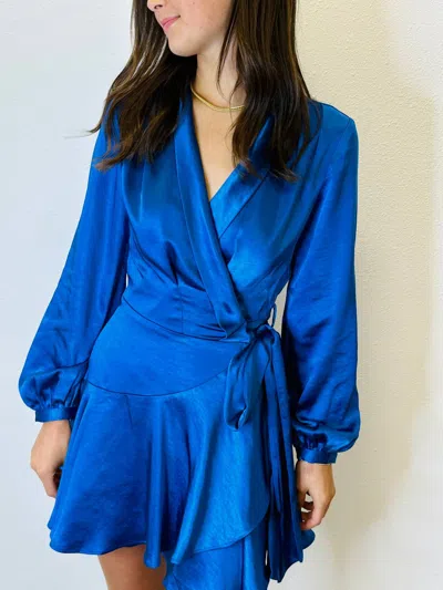 Lucy Paris Adonia Metallic Wrap Mini Dress In Blue