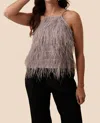 LUCY PARIS AMANDA FEATHER TIERED HALTER TOP IN GREY