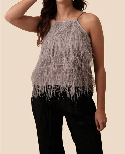 Lucy Paris Amanda Feather Tiered Halter Top In Grey