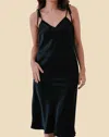 Lucy Paris Betty Satin Slip Midi Dress In Black In Black