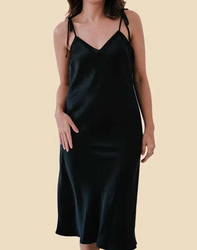 Lucy Paris Betty Satin Slip Midi Dress In Black