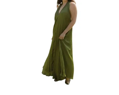 LUCY PARIS BLYTH PLEATED DRESS IN OLIVE