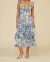 Lucy Paris Cassandra Tiered Midi Dress In Blue Floral
