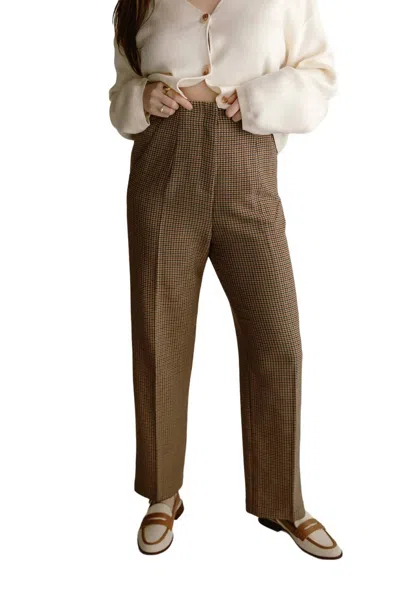 Lucy Paris Dan Houndstooth Pant In Brown In Green