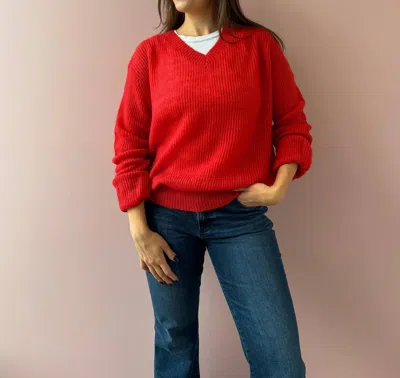 Lucy Paris Daphne V Neck Sweater In Red
