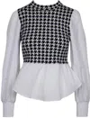 Lucy Paris Demi Mixed Knit Top In Black/white In White