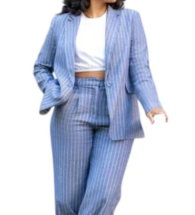 Lucy Paris Drew Pinstripe Blazer In Blue