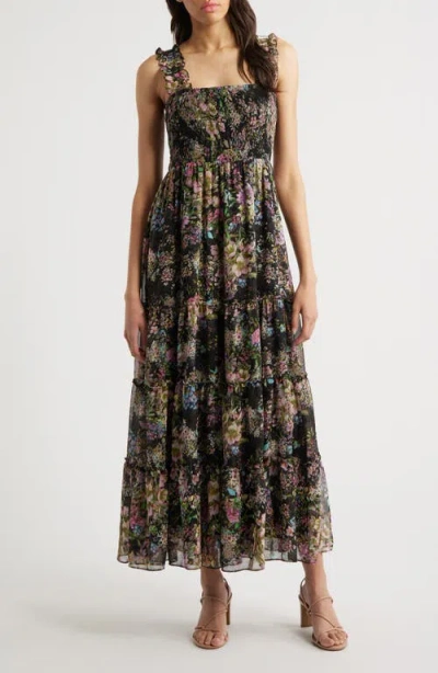 Lucy Paris Dylan Floral Smock Bodice Maxi Dress In Black Floral