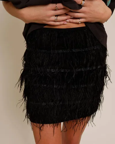 Lucy Paris Feather Mini Skirt In Black