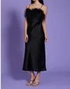 Lucy Paris Flora Feather Trimmed Slip Midi Dress In Black In Black