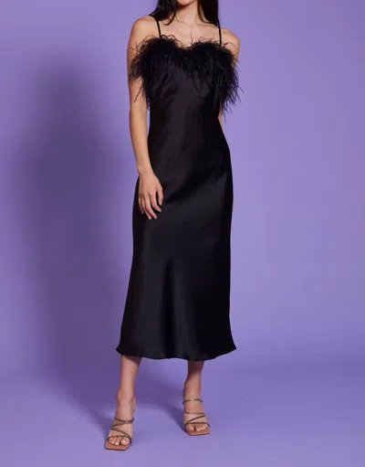 LUCY PARIS FLORA FEATHER SLIP DRESS IN BLACK