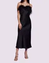 Lucy Paris Flora Feather Trimmed Slip Midi Dress In Black In Black