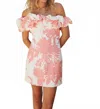 Lucy Paris Floral Bodycon With Ruffle Details In White/coral In Pink