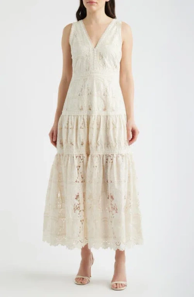 Lucy Paris Francia Embroidered Lace Midi Dress In Multi