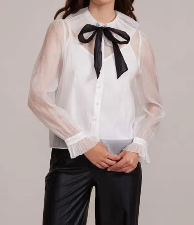 Lucy Paris Garance Sheer Crinkle Peasant Top In White