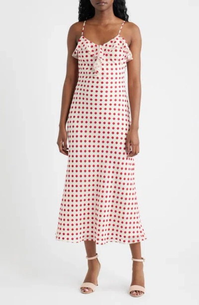 Lucy Paris Greer Ruffle Detail Polka Dot Slip Dress In Red