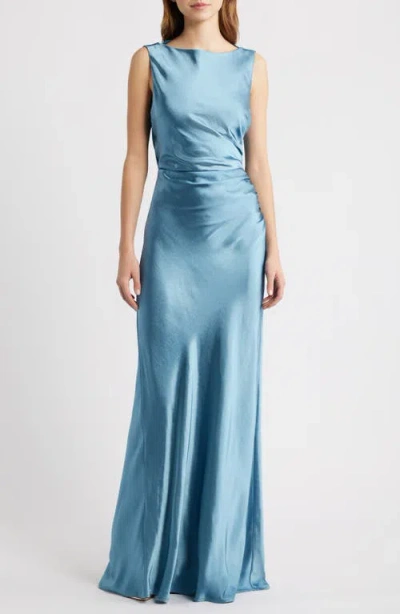 Lucy Paris Halo Drape Satin Gown In Blue
