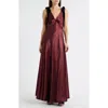 Lucy Paris Holly Velvet Tie Hammered Satin Gown In Burgundy