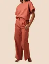Lucy Paris Joey Linen Pleated Pants In Burnt Orange In Yellow