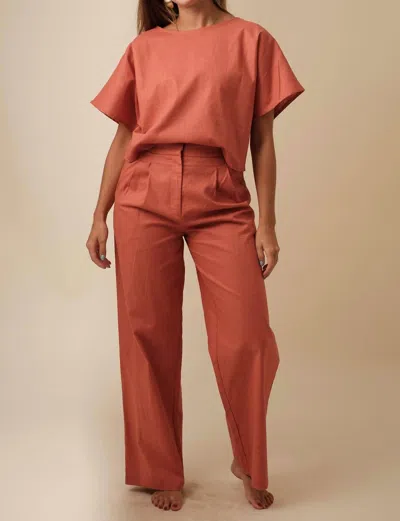 Lucy Paris Joey Linen Pleated Pants In Burnt Orange In Yellow
