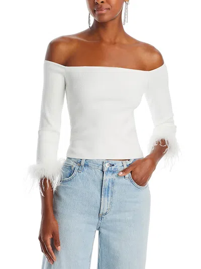 Lucy Paris Joyce Womens Faux Feather Trim Off The Shoulder Cropped In White
